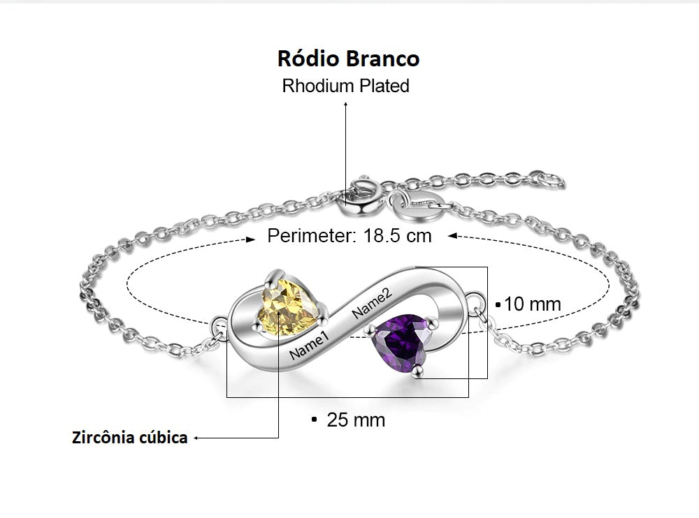 Pulseira em Ródio Branco com Zircônia e Nomes Personalizados