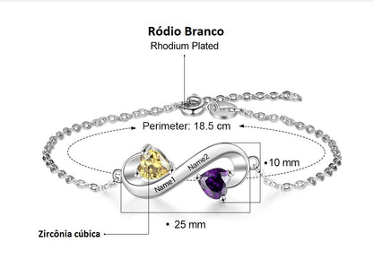 Pulseira em Ródio Branco com Zircônia e Nomes Personalizados