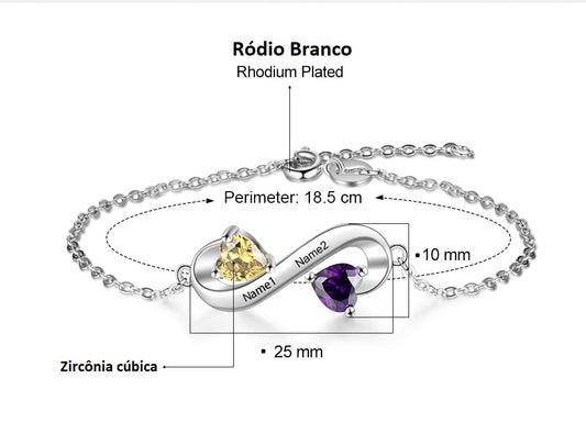 Pulseira em Ródio Branco com Zircônia e Nomes Personalizados